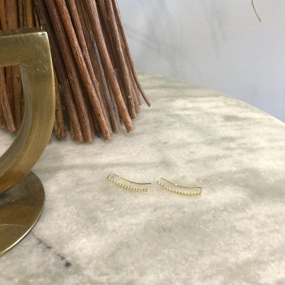 Sterling Silver Beaded Gold Toned Ear Climber Studded Earrings - Picture 5 of 6